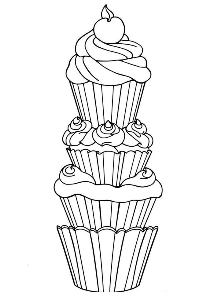 Ảnh tranh tô màu cupcake nét đậm