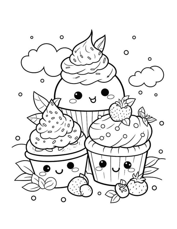Ảnh tranh tô màu cupcake phong cách hoạt hình