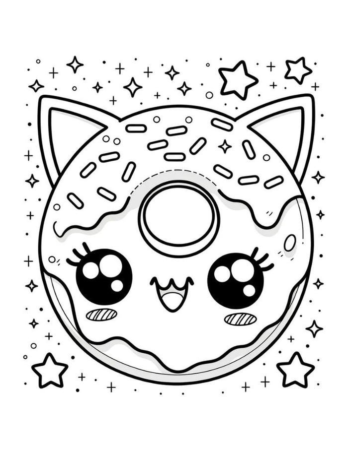 Ảnh tranh tô màu donut mắt long lanh