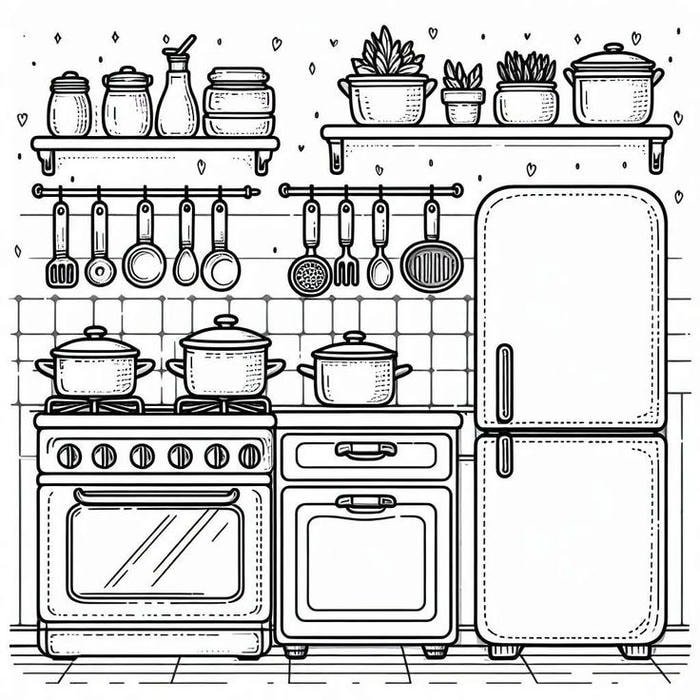 Ảnh tranh tô màu dụng cụ nhà bếp phong cách truyện tranh