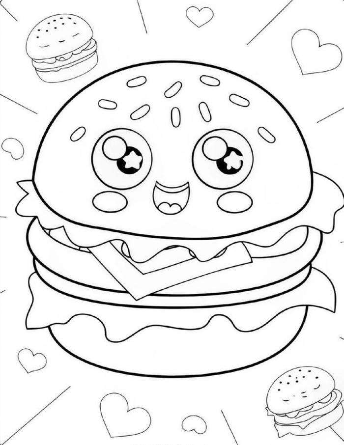 Ảnh tranh tô màu hamburger cười tươi