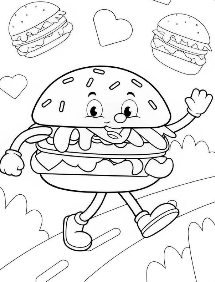Ảnh tranh tô màu hamburger vui nhộn