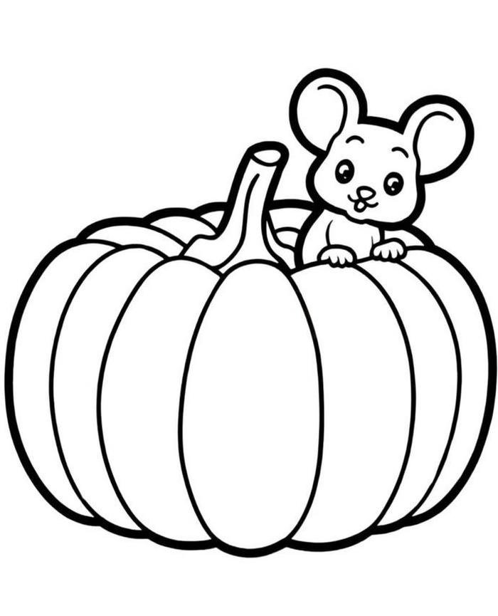 Ảnh tranh tô màu quả bí hallowen cùng con chuột