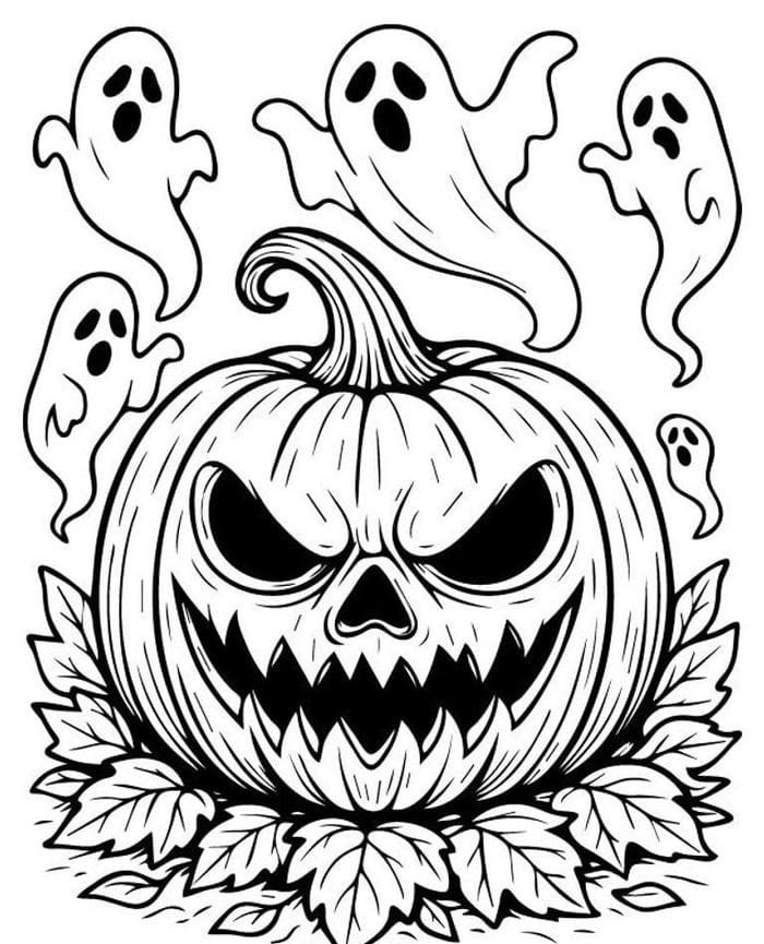Ảnh tranh tô màu quả bí hallowen nét cười ma quái