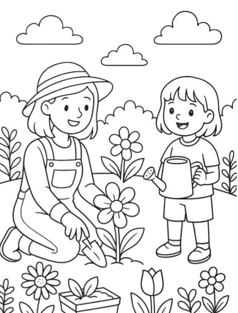 Bản vẽ bác nông dân thu hoạch lúa ngoài ruộng