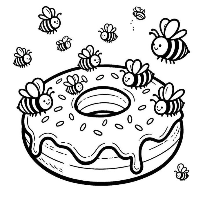Bức ảnh tranh tô màu donut phủ kem