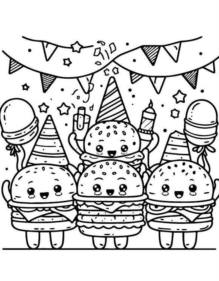 Bức ảnh tranh tô màu hamburger dễ thương
