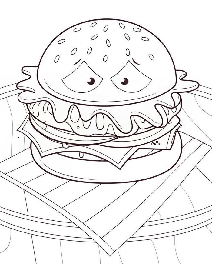 Bức ảnh tranh tô màu hamburger kẹp thịt bò