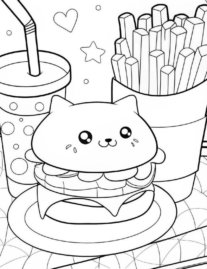 Bức ảnh tranh tô màu hamburger mắt long lanh