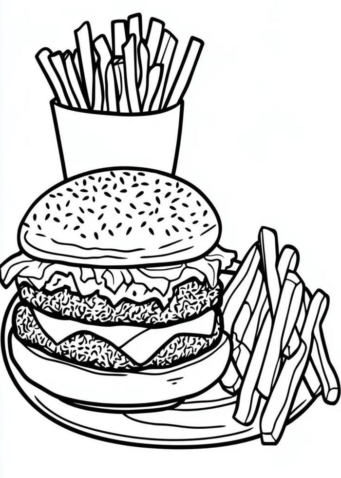 Bức ảnh tranh tô màu hamburger nét viền rõ