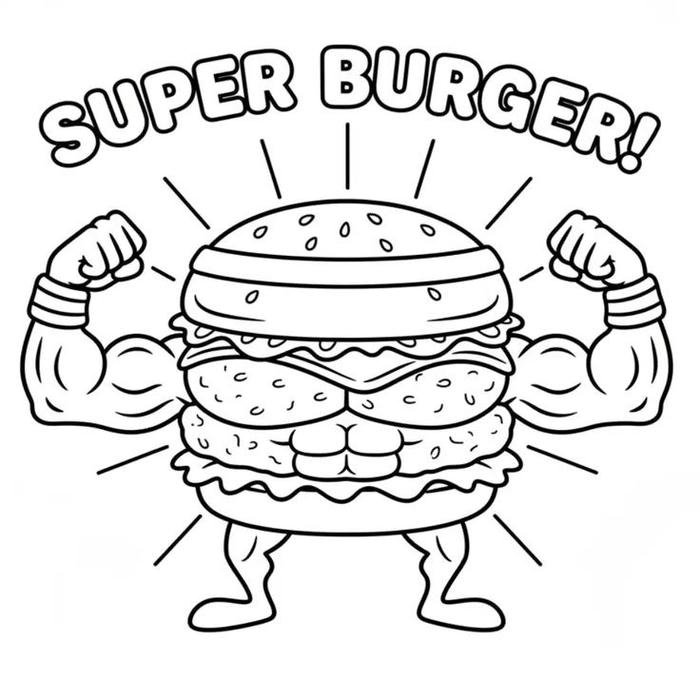 Bức ảnh tranh tô màu hamburger nhân đầy đặn