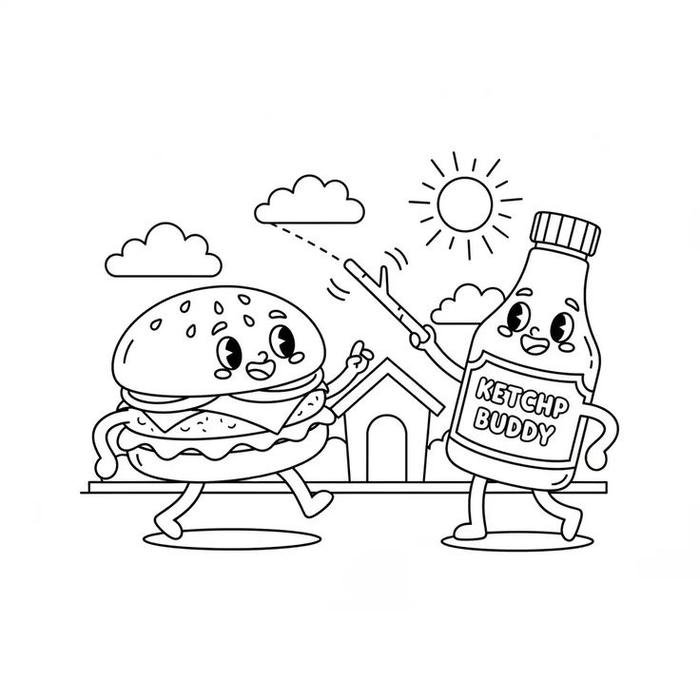 Bức ảnh tranh tô màu hamburger phong cách chibi