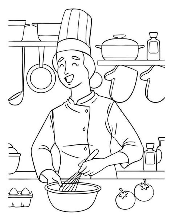 Bức ảnh vui nhộn tranh tô màu đầu bếp