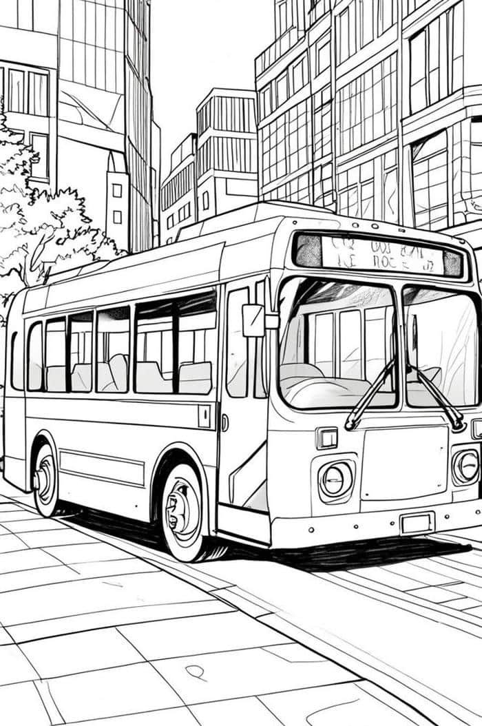 Bức ảnh xe buýt trong tranh tô màu bánh tròn rõ nét