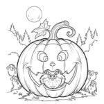 Bức hình tranh tô màu quả bí hallowen mắt dữ tợn