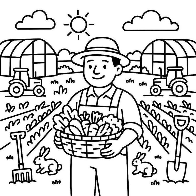 Bức minh họa người trồng cây ngoài vườn