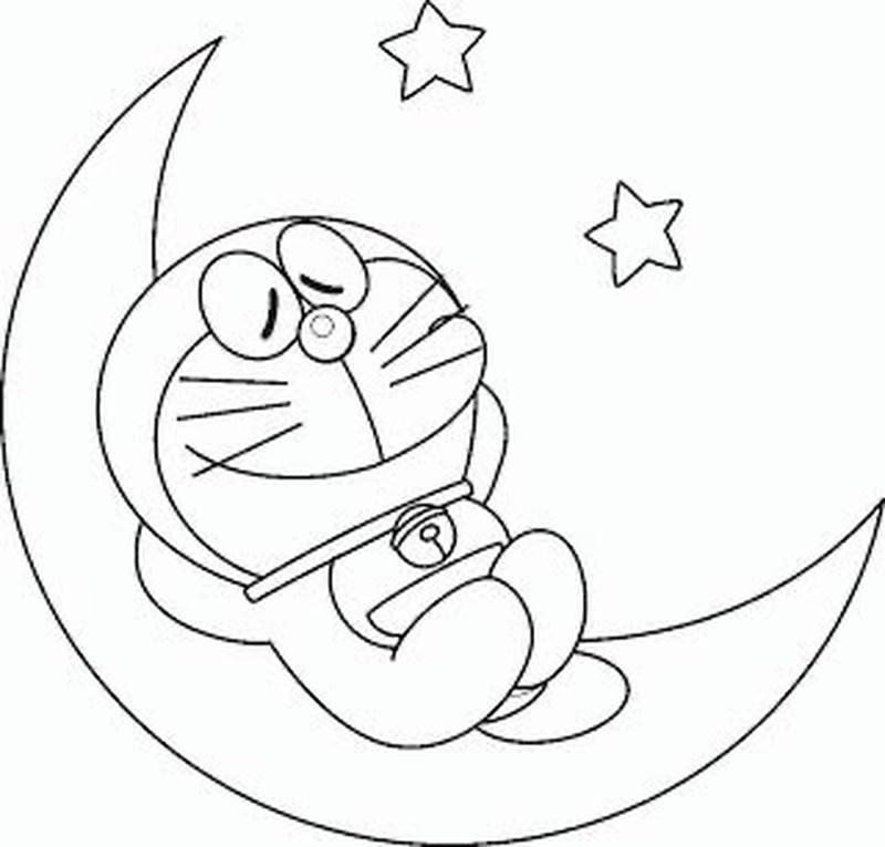 Bức phác thảo Doraemon cười vui cho bé tô màu