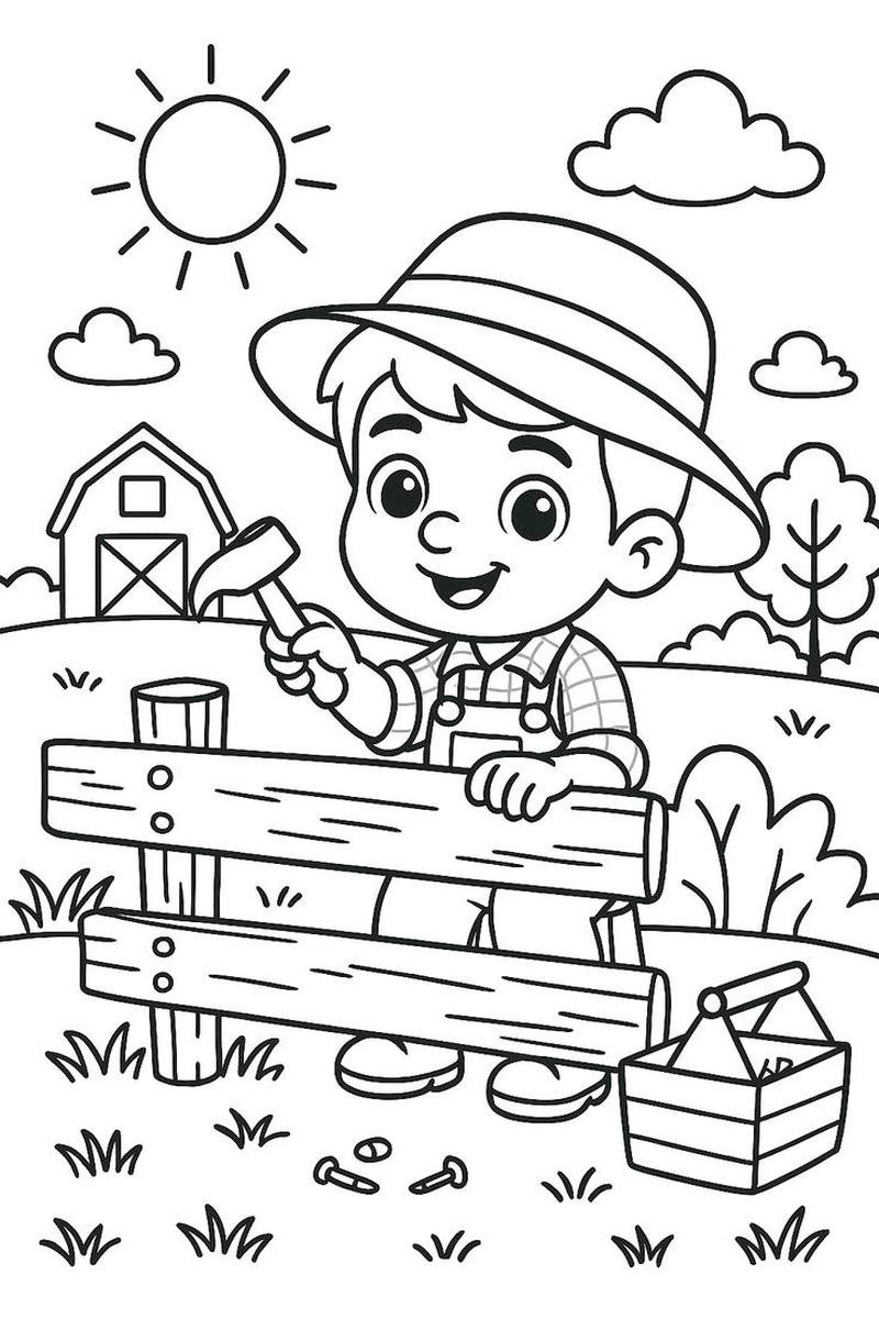 Bức vẽ bác nông dân thu hoạch rau