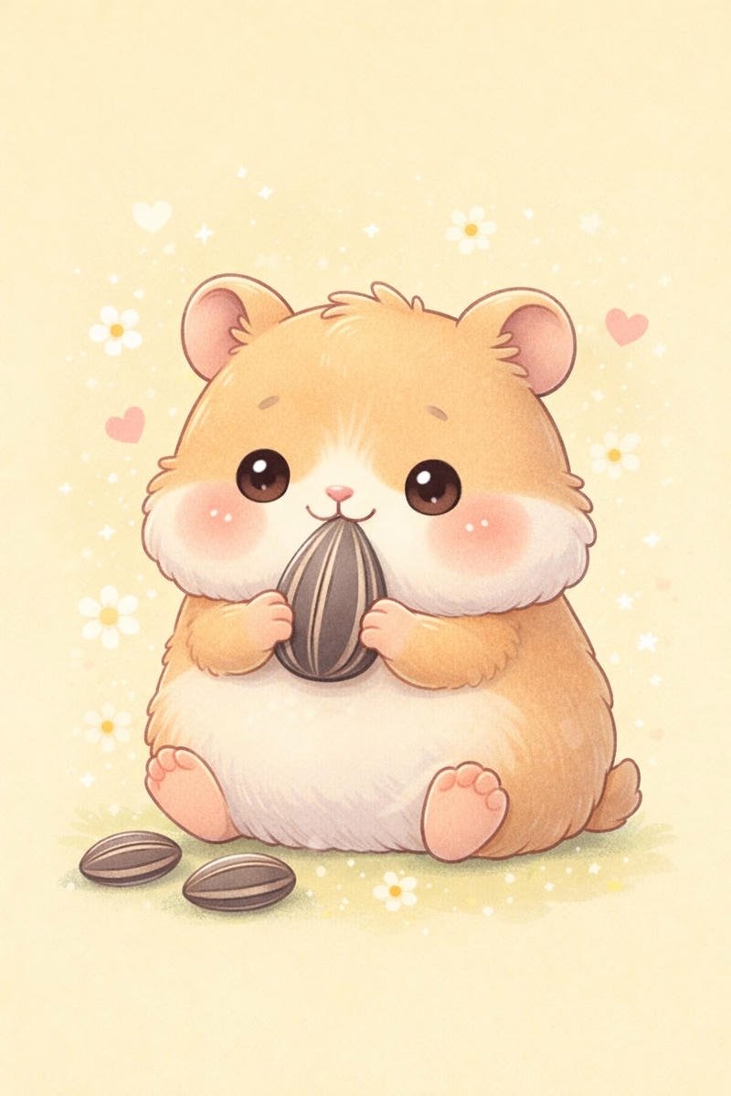 Chuột hamster nhỏ ôm thức ăn với dáng đáng mến