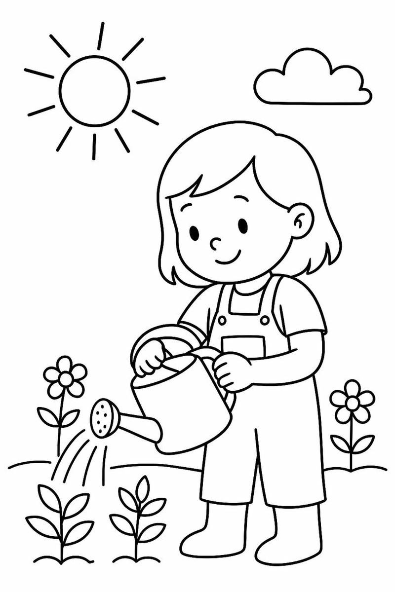 Cô nông dân tưới cây chăm chỉ