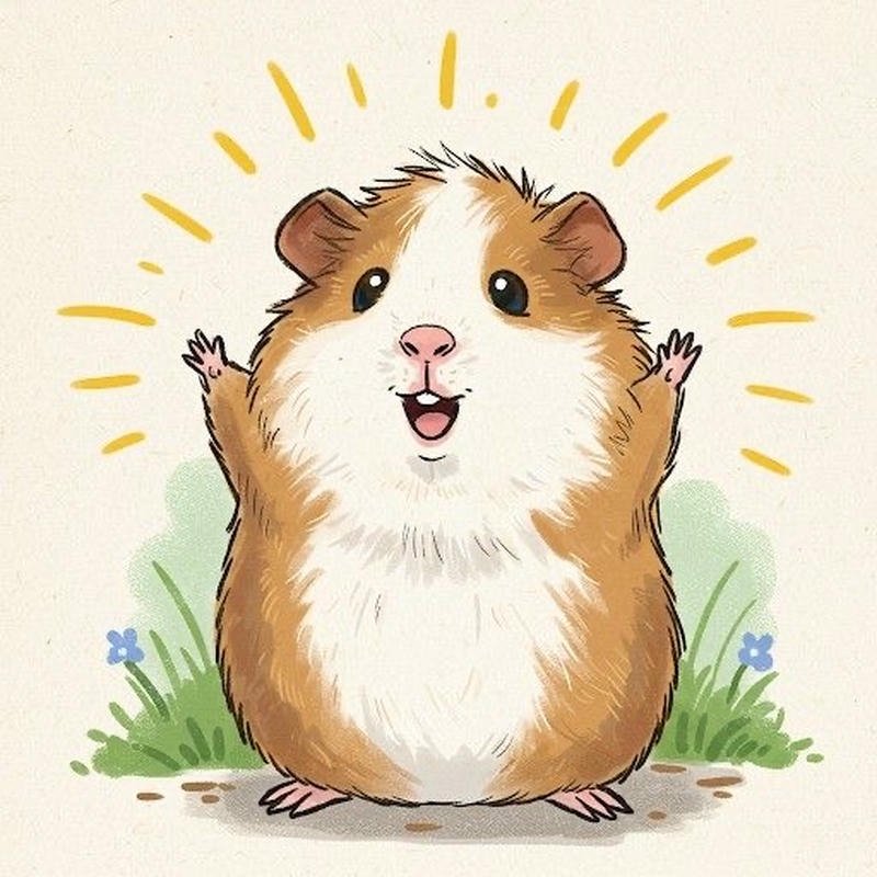 Hamster chibi nghiêng đầu thể hiện sự tò mò nhẹ