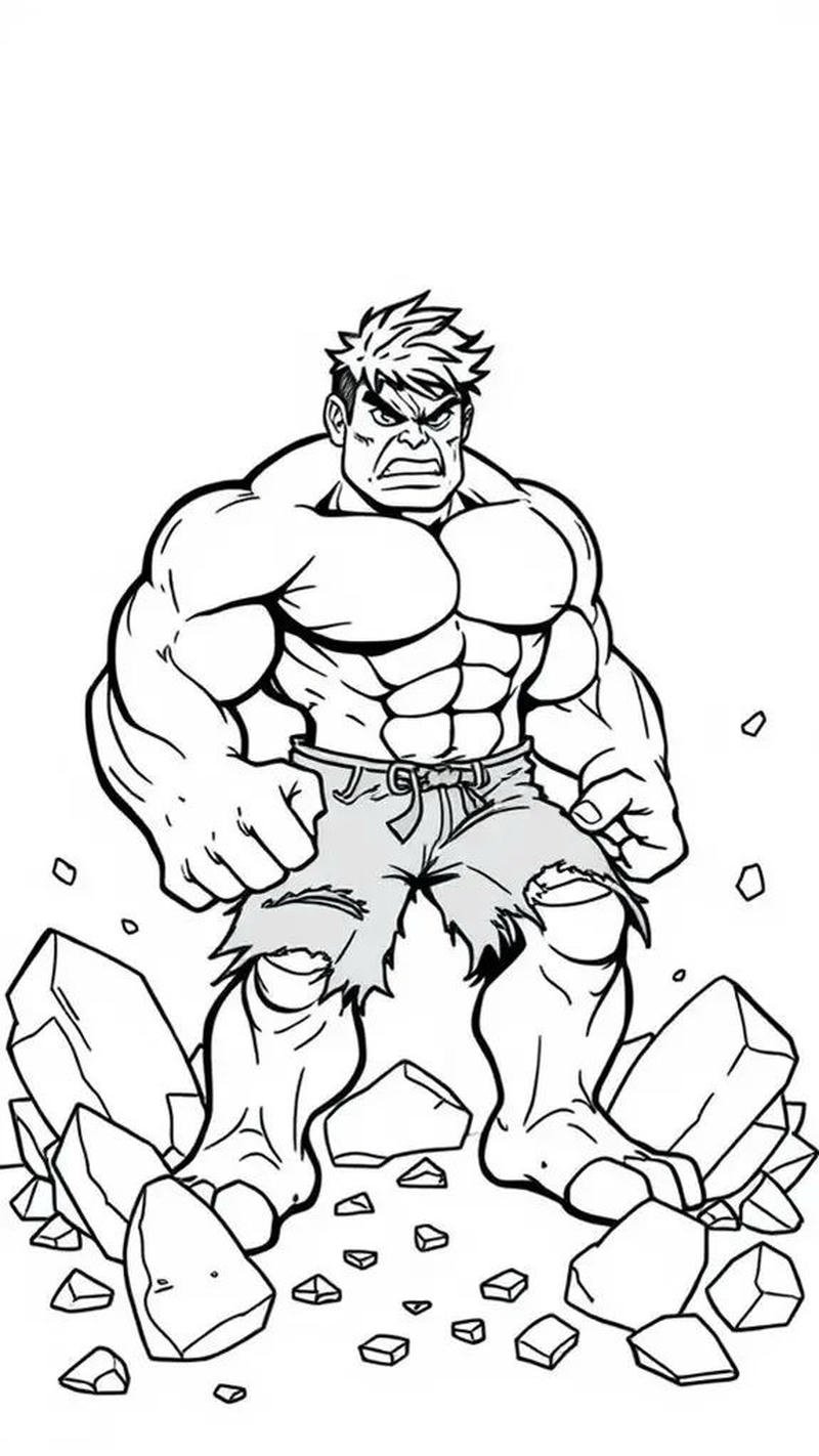 Hình ảnh Hulk nổi giận nét vẽ trắng đen