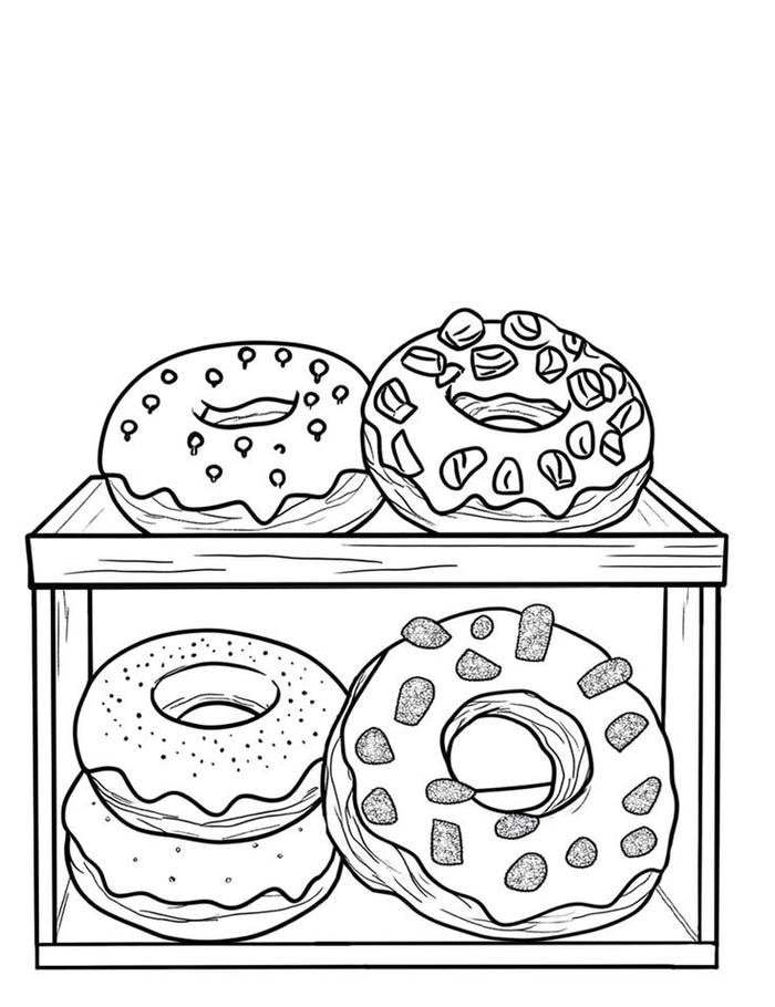 Hình ảnh tranh tô màu donut ngọt ngào