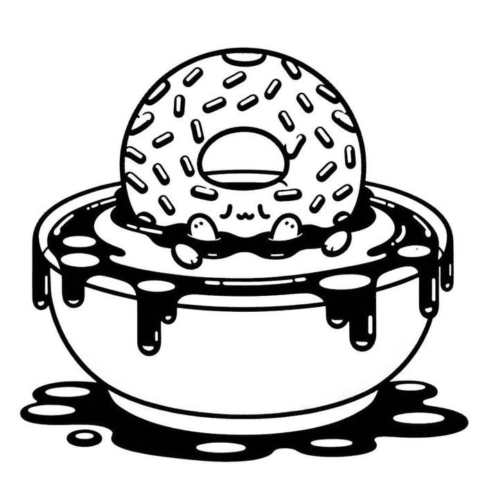 Hình ảnh tranh tô màu donut trang trí kem