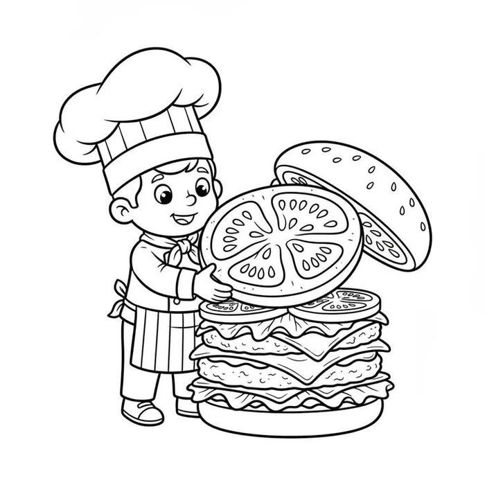 Hình ảnh tranh tô màu hamburger biểu cảm vui