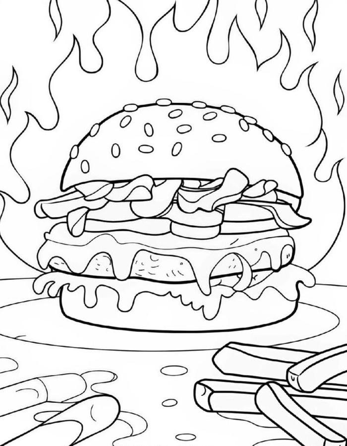 Hình ảnh tranh tô màu hamburger nhiều lớp nhân