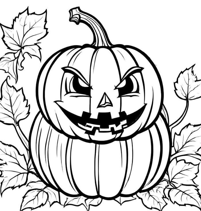 Hình ảnh tranh tô màu quả bí hallowen cau lông mày