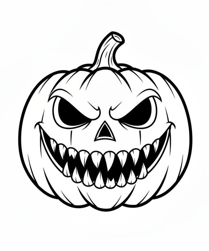 Hình ảnh tranh tô màu quả bí hallowen cười răng cưa