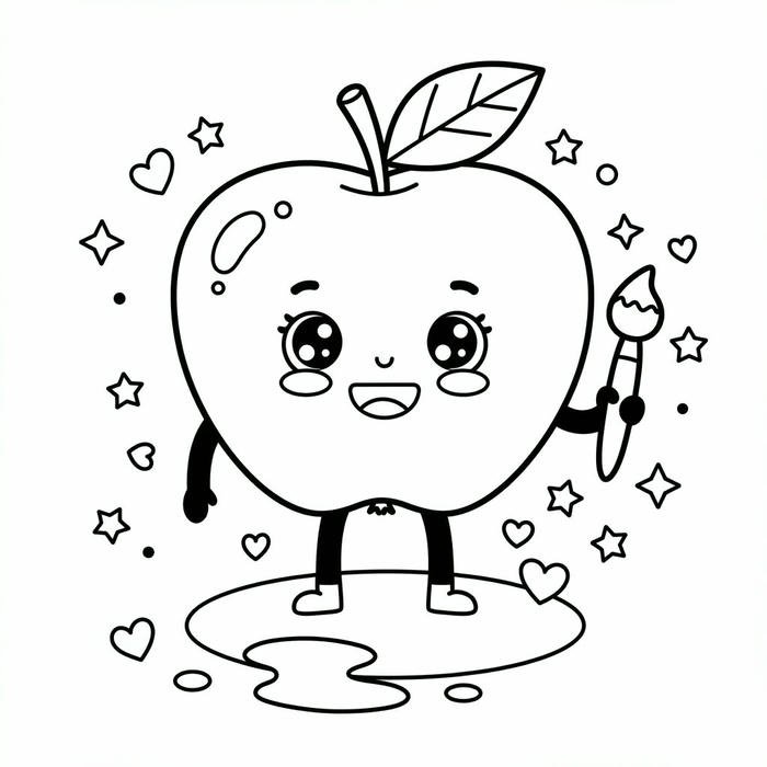 Hình ảnh tranh tô màu quả táo cười
