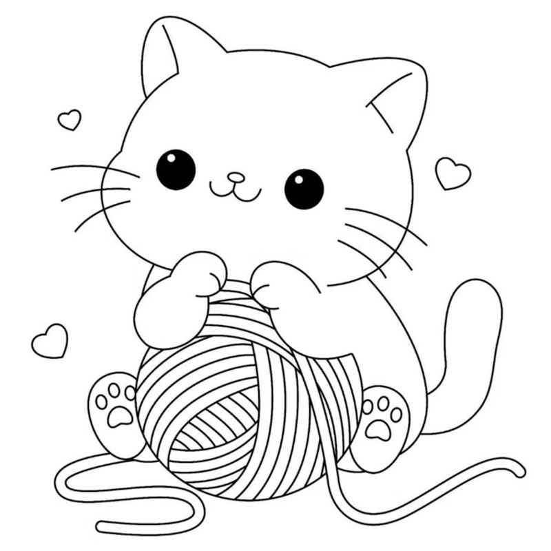 Hình con mèo dễ thương đang chơi cùng cuộn len