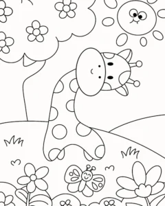 Hình tô màu con hươu cao cổ nhìn nghiêng đáng yêu