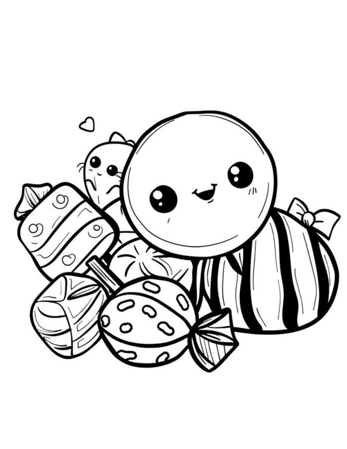 Hình tranh tô màu bánh kẹo cute