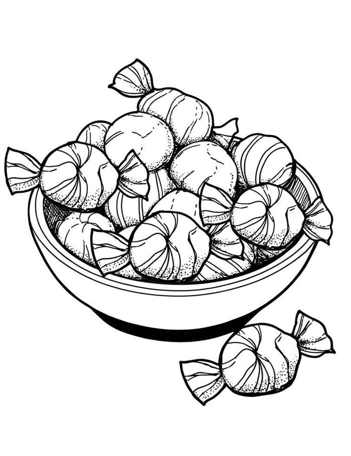 Hình tranh tô màu bánh kẹo tròn nhỏ