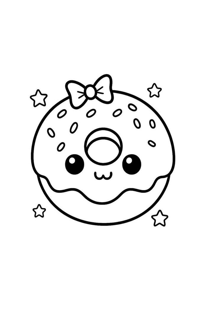 Hình tranh tô màu donut đội nơ nhỏ