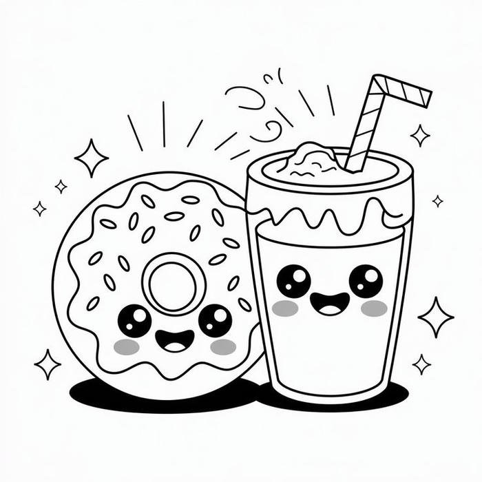 Hình tranh tô màu donut má hồng đáng yêu
