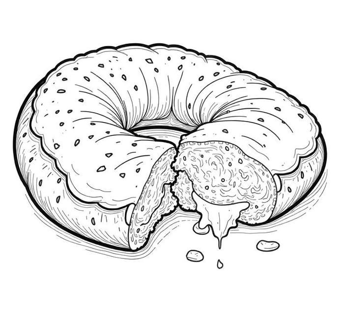 Hình tranh tô màu donut nhân mứt bên trong