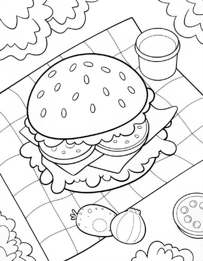 Hình tranh tô màu hamburger cà chua lát