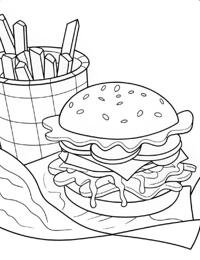 Hình tranh tô màu hamburger nhân phô mai