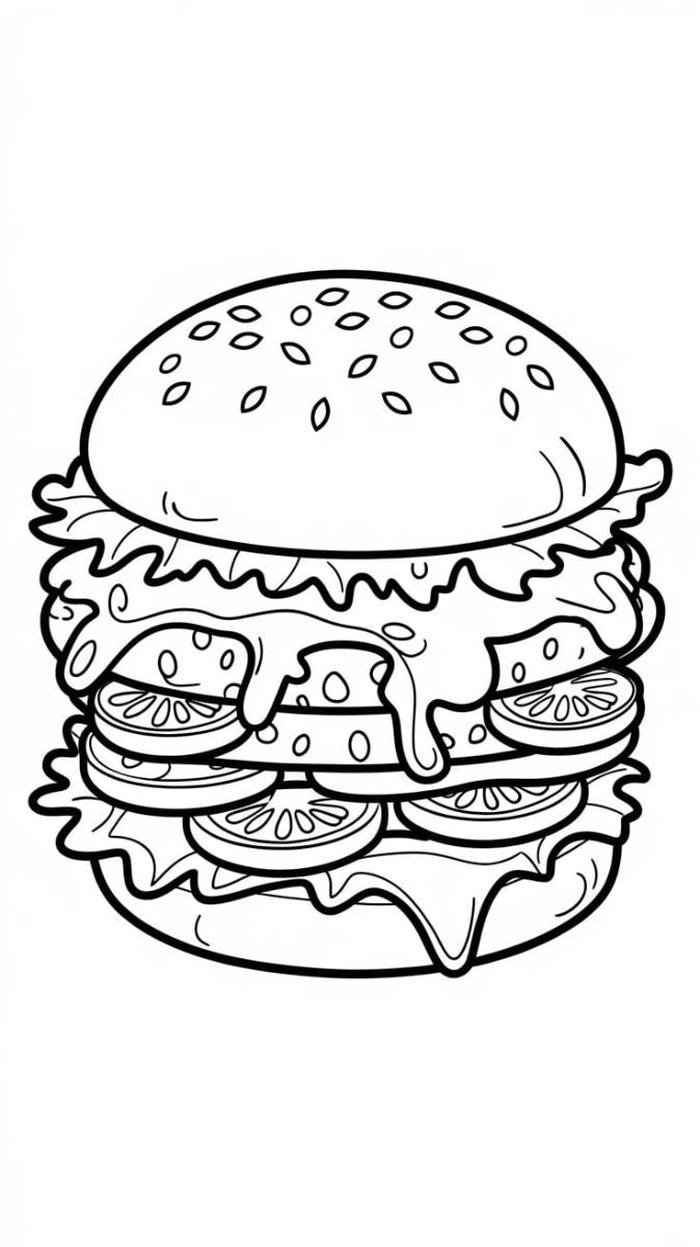 Hình tranh tô màu hamburger nhiều tầng