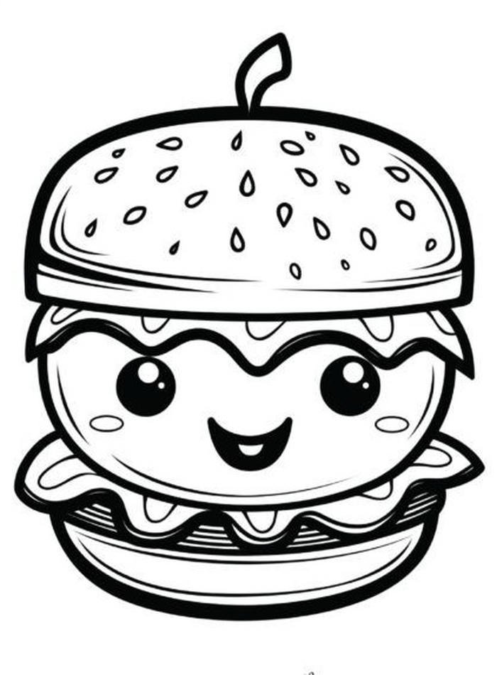 Hình tranh tô màu hamburger tròn mũm