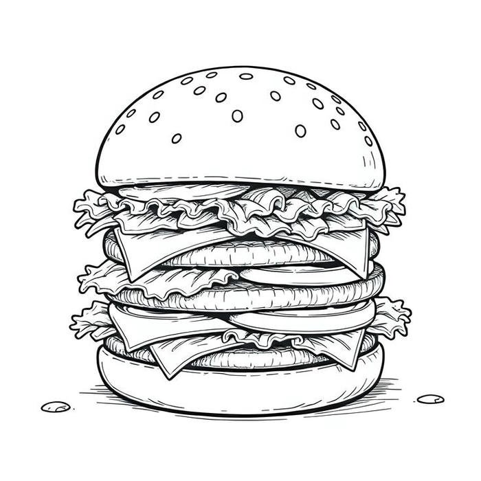Hình tranh tô màu hamburger xà lách tươi