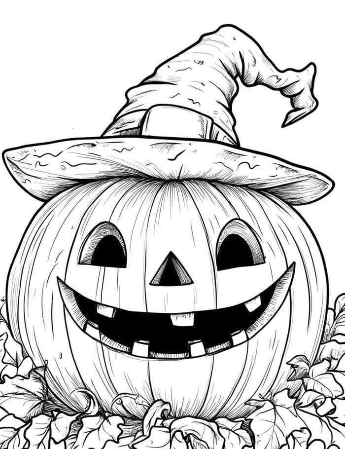 Hình tranh tô màu quả bí hallowen biểu cảm hài hước