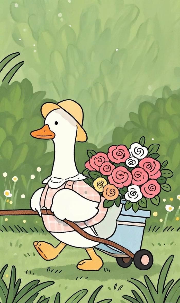 Hình tranh vẽ con vịt đội mũ vàng cute