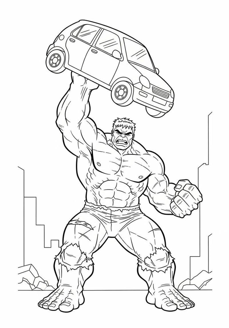 Hình vẽ Hulk cơ bắp mạnh mẽ cho bé tô màu