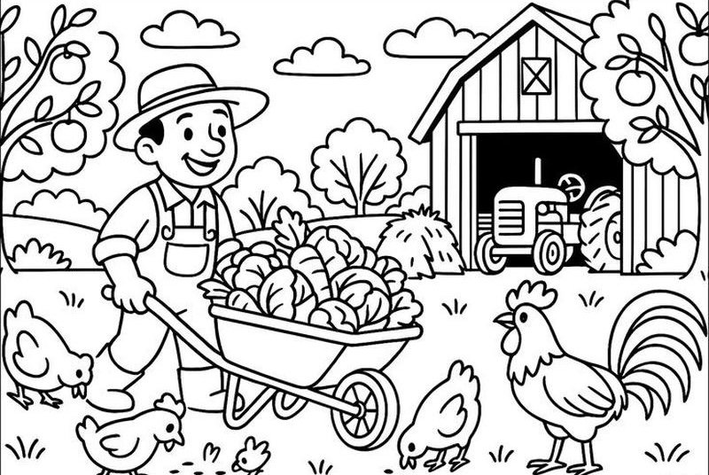 Hình vẽ bác nông dân đơn giản cho thiếu nhi
