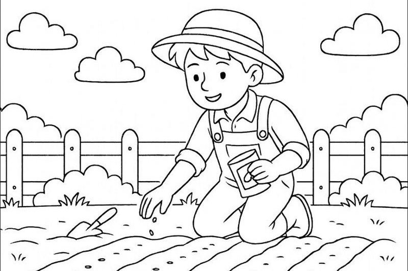 Mẫu in tranh tô màu bác nông dân đơn giản